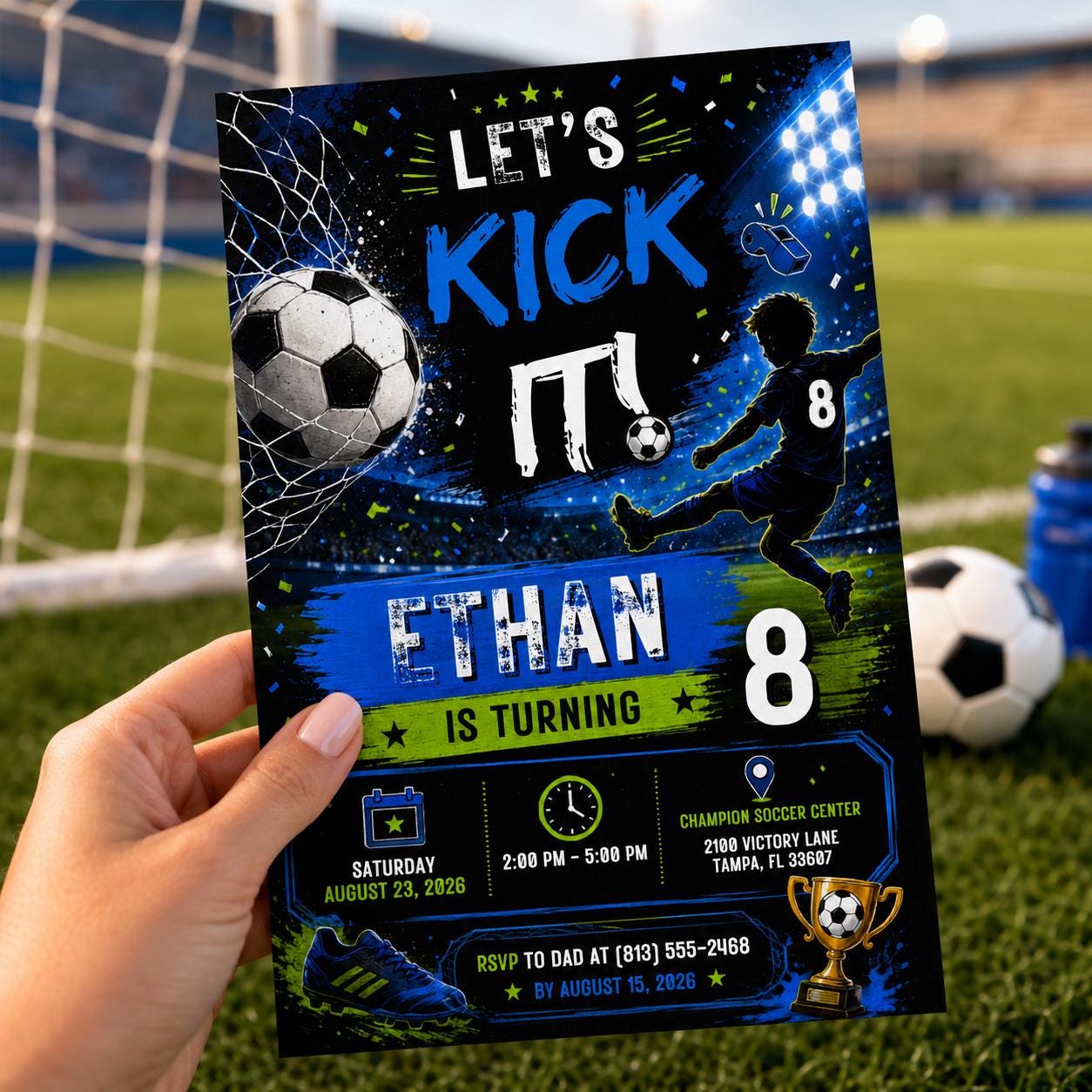 Editable Football Birthday Invitation Canva Template, Boys Kids Cute Fun DIY Sweet Chic Teen Tween Party Invite, Printable Digital Download.