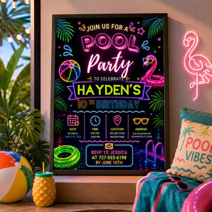 Editable Pool Birthday Invitation Canva Template, Floral Girls Teens Pool Cute Modern Fun DIY Chic Party Invite, Printable Digital Download.