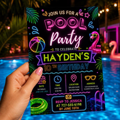Editable Pool Birthday Invitation Canva Template, Floral Girls Teens Pool Cute Modern Fun DIY Chic Party Invite, Printable Digital Download.