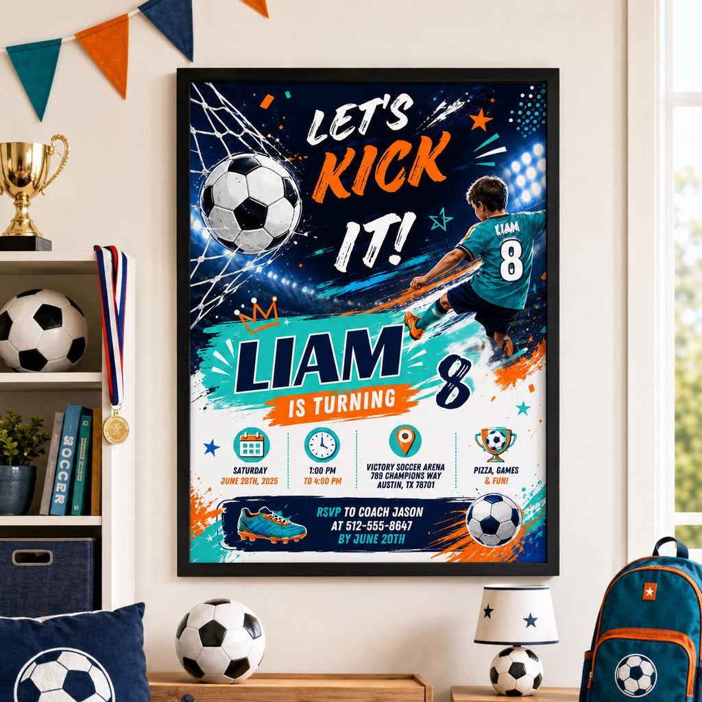 Editable Football Birthday Invitation Canva Template, Boys Kids Sport Cute Fun DIY Sweet Chic Teen Party Invite, Printable Digital Download.