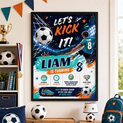 Editable Football Birthday Invitation Canva Template, Boys Kids Sport Cute Fun DIY Sweet Chic Teen Party Invite, Printable Digital Download.