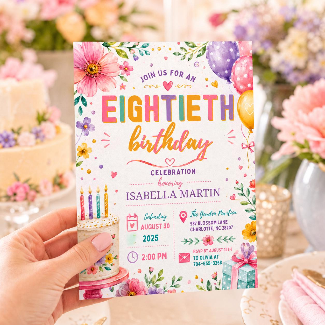 Editable Floral Birthday Invitation Canva Template, Gold Cream Pastel Adult Cute Fun DIY Chic Kids Party Invite, Printable Digital Download.