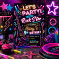 Editable Neon Glow Birthday Invitation Canva Template, Pink Girls Neon Cute Fun DIY Chic Kids Teen Party Invite, Printable Digital Download.