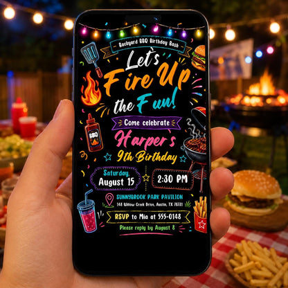 Editable Neon Glow Birthday Invitation Canva Template, Kids Adult Any Age Neon Cute Modern Fun DIY Party Invite, Printable Digital Download.