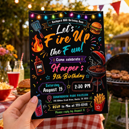 Editable Neon Glow Birthday Invitation Canva Template, Kids Adult Any Age Neon Cute Modern Fun DIY Party Invite, Printable Digital Download.