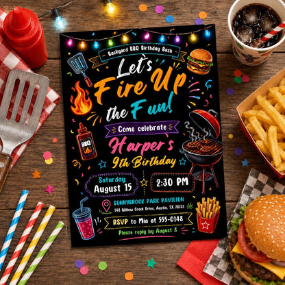 Editable Neon Glow Birthday Invitation Canva Template, Kids Adult Any Age Neon Cute Modern Fun DIY Party Invite, Printable Digital Download.