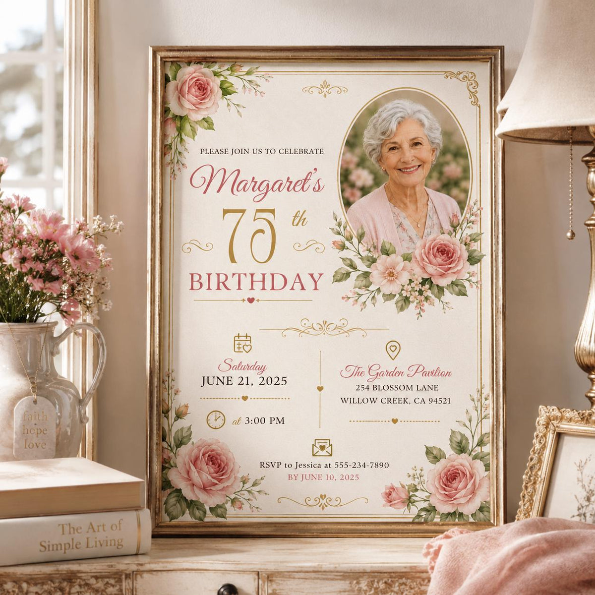 Editable Floral Memorial Service Invitation Canva Template, Floral Cute Modern Fun Themed DIY Chic Party Invite, Printable Digital Download.