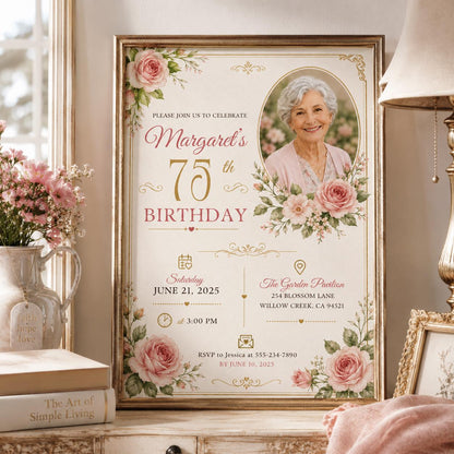 Editable Floral Memorial Service Invitation Canva Template, Floral Cute Modern Fun Themed DIY Chic Party Invite, Printable Digital Download.