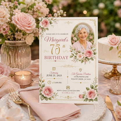 Editable Floral Memorial Service Invitation Canva Template, Floral Cute Modern Fun Themed DIY Chic Party Invite, Printable Digital Download.