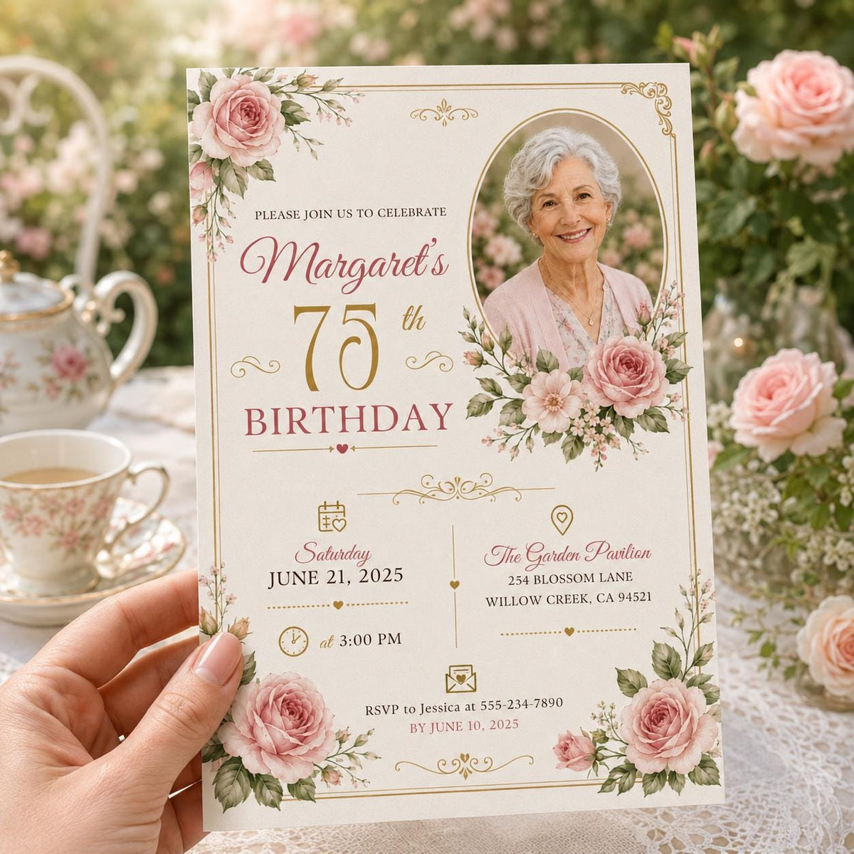 Editable Floral Memorial Service Invitation Canva Template, Floral Cute Modern Fun Themed DIY Chic Party Invite, Printable Digital Download.