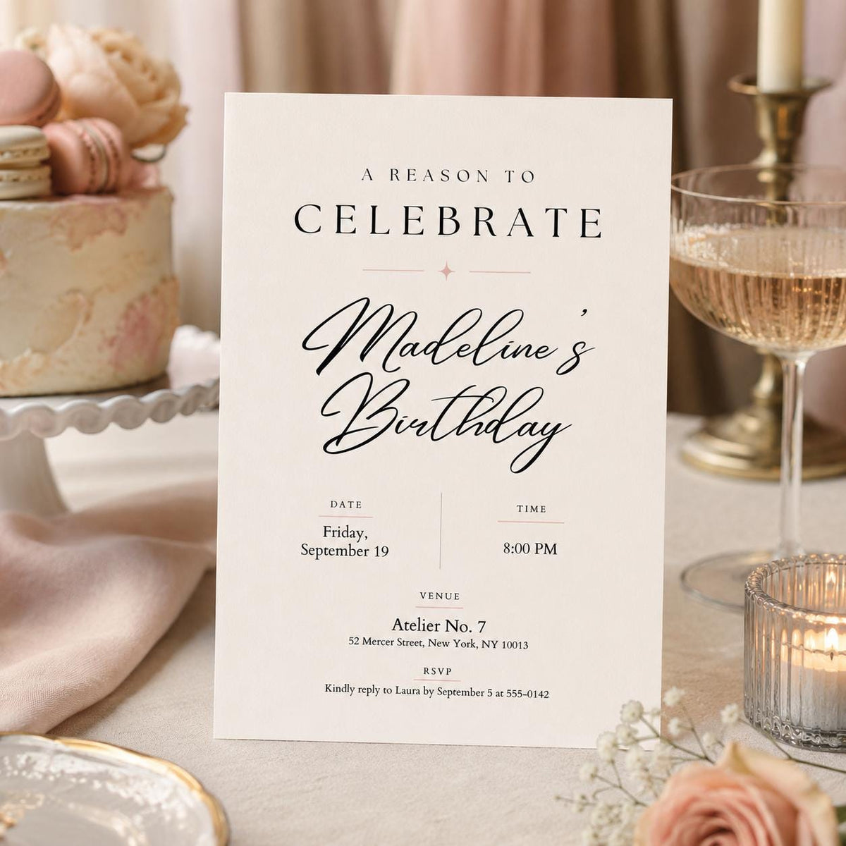 Editable Elegant Birthday Invitation Canva Template, Black White Chic Adult Cute Fun DIY Kids Teen Party Invite, Printable Digital Download.