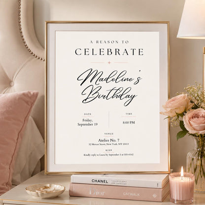 Editable Elegant Birthday Invitation Canva Template, Black White Chic Adult Cute Fun DIY Kids Teen Party Invite, Printable Digital Download.
