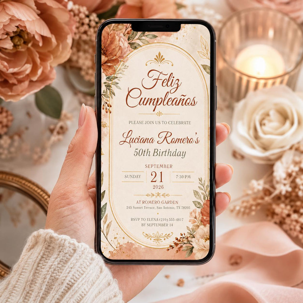 Editable Floral Birthday Invitation Canva Template, Luxury Boho Girls Adult Cute Fun DIY Chic Kids Party Invite, Printable Digital Download.