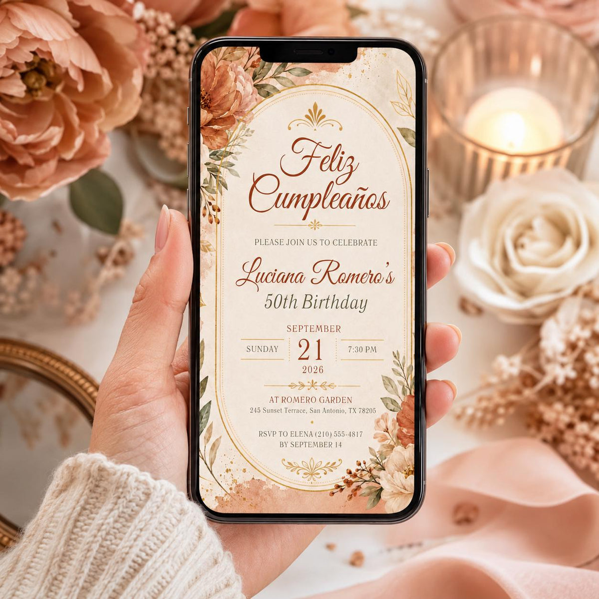 Editable Floral Birthday Invitation Canva Template, Luxury Boho Girls Adult Cute Fun DIY Chic Kids Party Invite, Printable Digital Download.