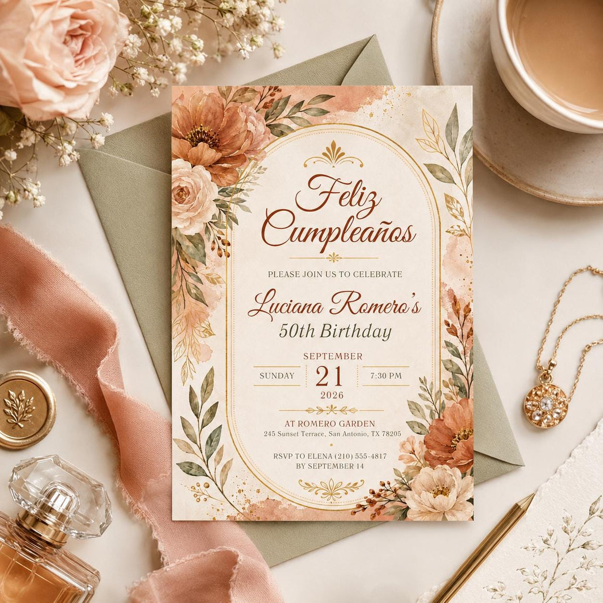 Editable Floral Birthday Invitation Canva Template, Luxury Boho Girls Adult Cute Fun DIY Chic Kids Party Invite, Printable Digital Download.