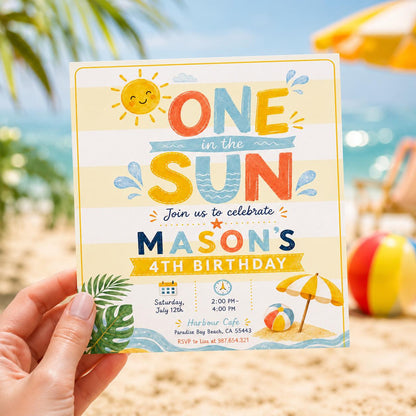 Editable Beach Birthday Invitation Canva Template, Boys Kids Teens Pool Cute Modern Fun Themed DIY Party Invite, Printable Digital Download.