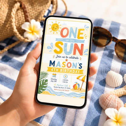 Editable Beach Birthday Invitation Canva Template, Boys Kids Teens Pool Cute Modern Fun Themed DIY Party Invite, Printable Digital Download.