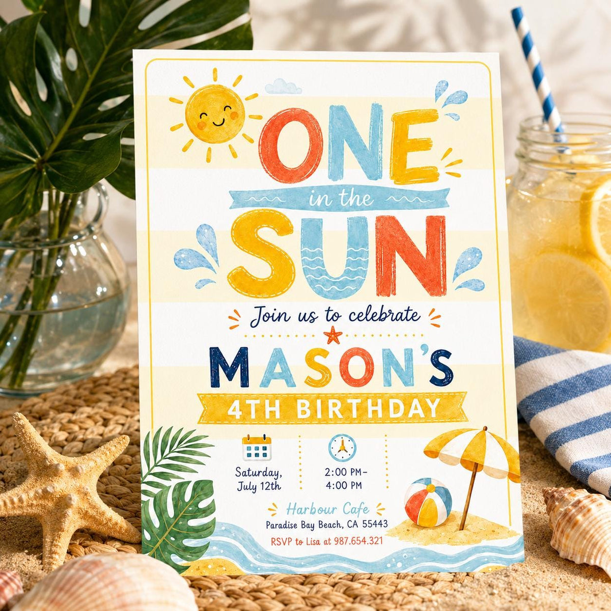 Editable Beach Birthday Invitation Canva Template, Boys Kids Teens Pool Cute Modern Fun Themed DIY Party Invite, Printable Digital Download.