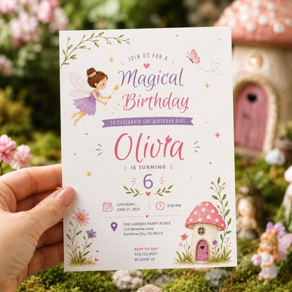 Editable Fairy Garden Birthday Invitation Canva Template, Girls Kids Fairy Cute Fun DIY Sweet Chic Party Invite, Printable Digital Download.