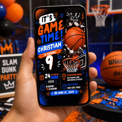 Editable Basketball Birthday Invitation Canva Template, Boys Kids Sports Sport Cute Modern Fun DIY Party Invite, Printable Digital Download.
