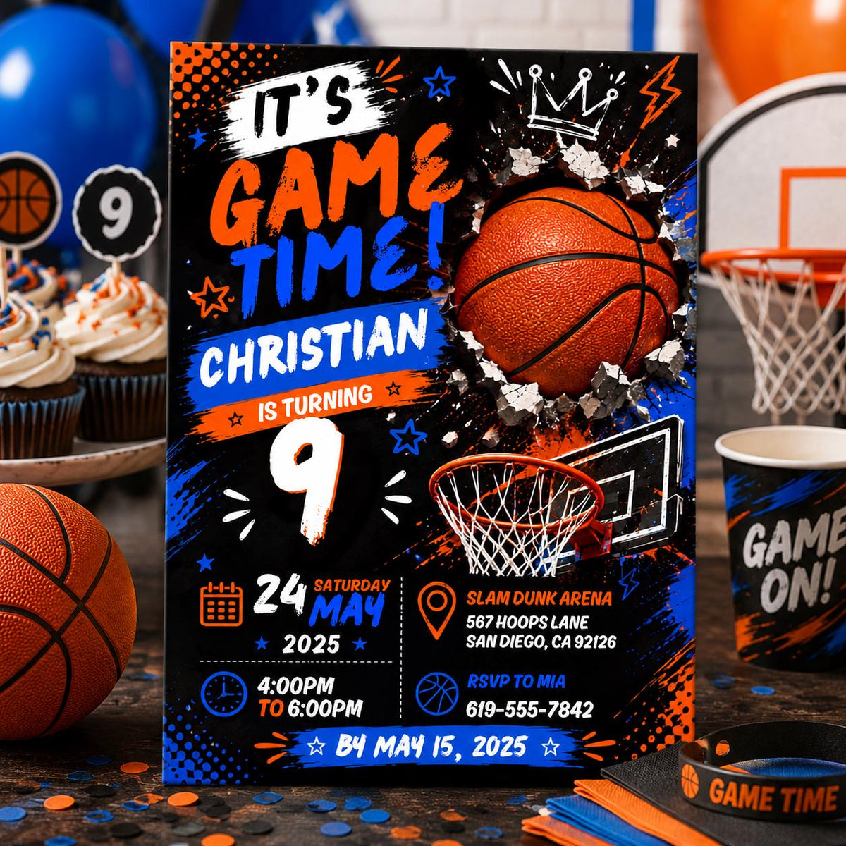Editable Basketball Birthday Invitation Canva Template, Boys Kids Sports Sport Cute Modern Fun DIY Party Invite, Printable Digital Download.
