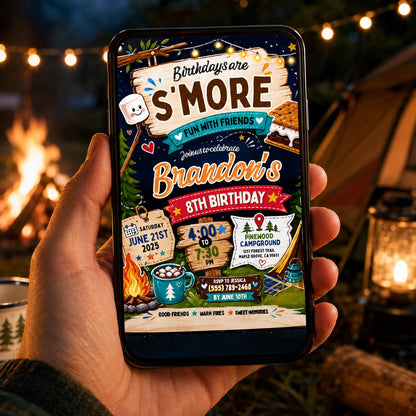 Editable Camping Birthday Invitation Canva Template, Kids Cute Fun DIY Sweet Chic Teen Tween Adult Party Invite, Printable Digital Download.