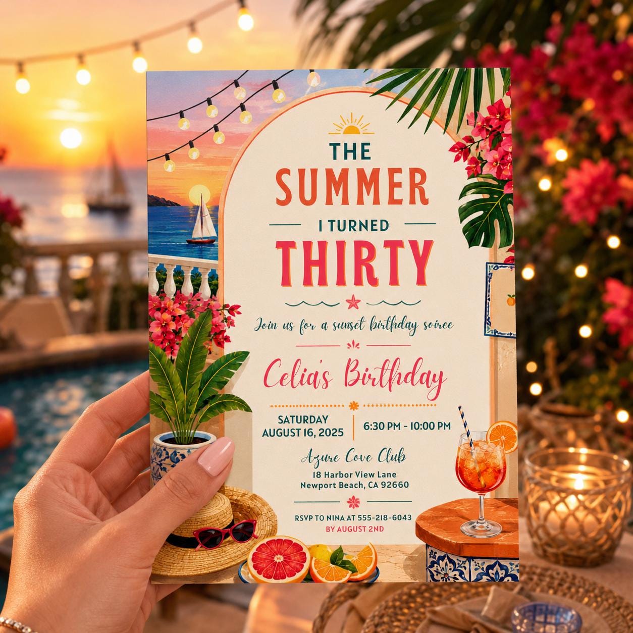 Editable Coastal Birthday Invitation Canva Template, Blue Girls Teens Beach Cute Fun DIY Chic Kids Party Invite, Printable Digital Download.