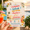 Editable Coastal Birthday Invitation Canva Template, Blue Girls Teens Beach Cute Fun DIY Chic Kids Party Invite, Printable Digital Download.