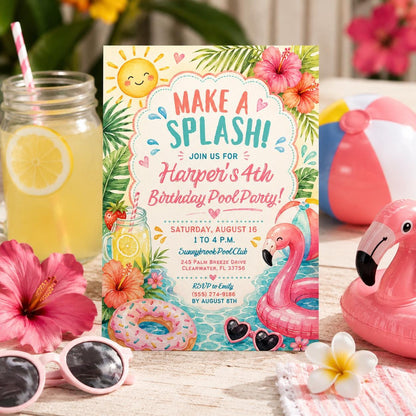 Editable Coastal Birthday Invitation Canva Template, Blue Girls Teens Beach Cute Fun DIY Chic Kids Party Invite, Printable Digital Download.