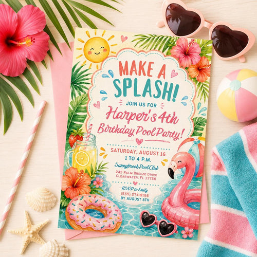 Editable Coastal Birthday Invitation Canva Template, Blue Girls Teens Beach Cute Fun DIY Chic Kids Party Invite, Printable Digital Download.
