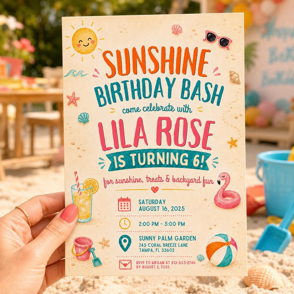Editable Coastal Birthday Invitation Canva Template, Blue Girls Teens Beach Cute Fun DIY Chic Kids Party Invite, Printable Digital Download.