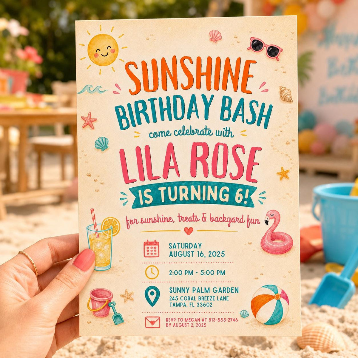 Editable Coastal Birthday Invitation Canva Template, Blue Girls Teens Beach Cute Fun DIY Chic Kids Party Invite, Printable Digital Download.
