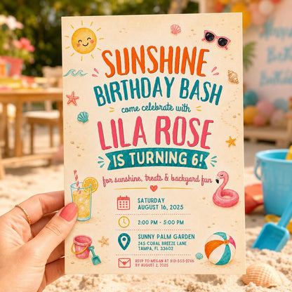 Editable Coastal Birthday Invitation Canva Template, Blue Girls Teens Beach Cute Fun DIY Chic Kids Party Invite, Printable Digital Download.