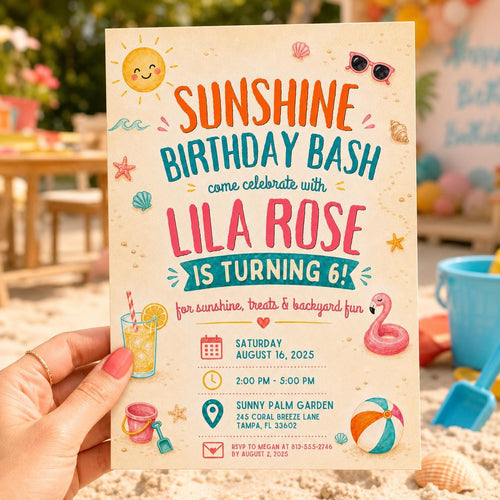 Editable Coastal Birthday Invitation Canva Template, Blue Girls Teens Beach Cute Fun DIY Chic Kids Party Invite, Printable Digital Download.
