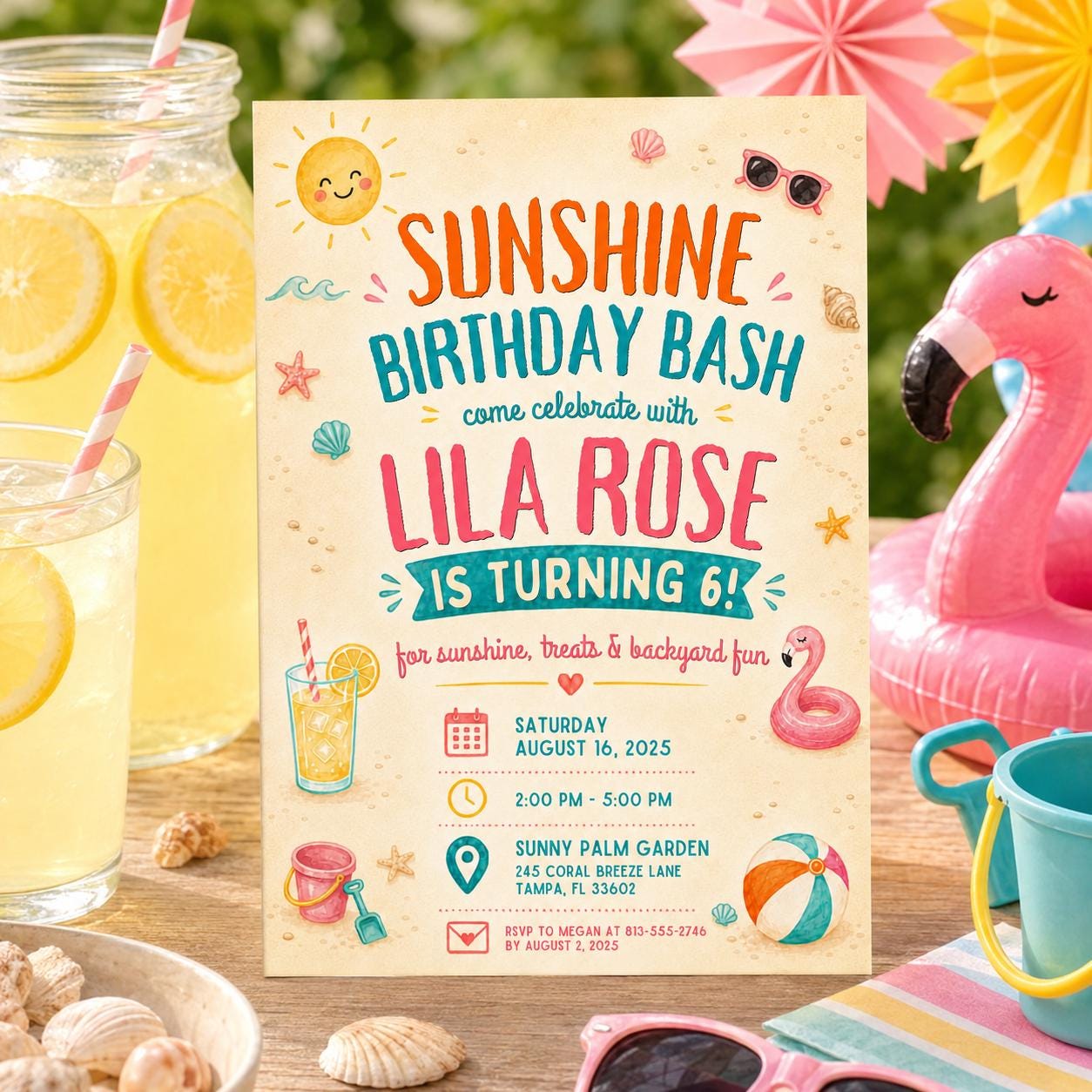 Editable Coastal Birthday Invitation Canva Template, Blue Girls Teens Beach Cute Fun DIY Chic Kids Party Invite, Printable Digital Download.