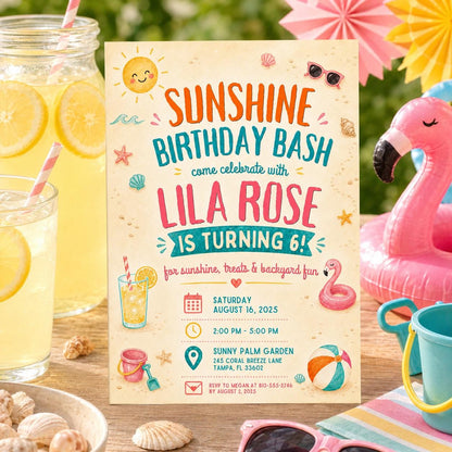 Editable Coastal Birthday Invitation Canva Template, Blue Girls Teens Beach Cute Fun DIY Chic Kids Party Invite, Printable Digital Download.