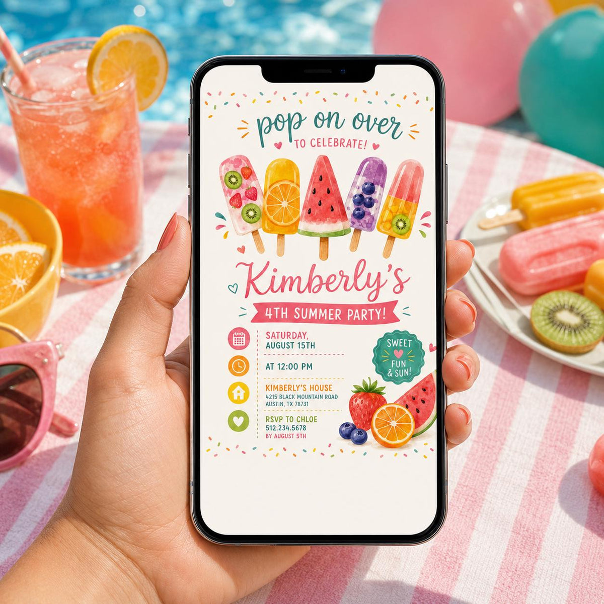 Editable Pool Birthday Invitation Canva Template, Cream Pool Cute Modern Fun Themed DIY Sweet Chic Party Invite, Printable Digital Download.