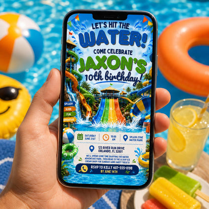 Editable Pool Birthday Invitation Canva Template, Pool Cute Modern Fun Themed Custom DIY Chic Kids Party Invite, Printable Digital Download.