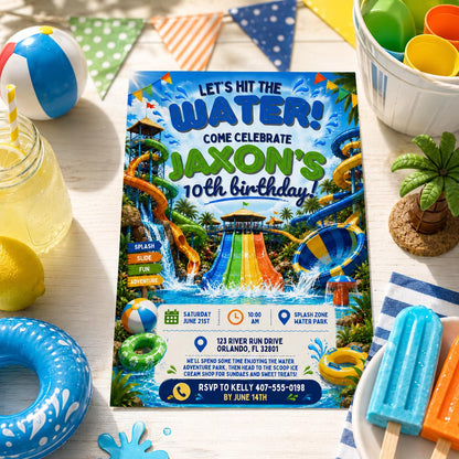 Editable Pool Birthday Invitation Canva Template, Pool Cute Modern Fun Themed Custom DIY Chic Kids Party Invite, Printable Digital Download.