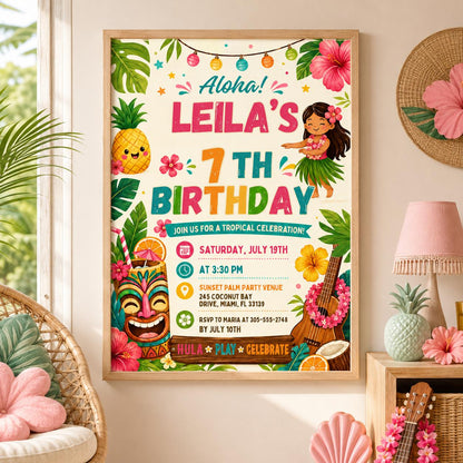 Editable Tropical Birthday Invitation Canva Template, Kids Summer Cute Modern Fun Themed DIY Sweet Party Invite, Printable Digital Download.