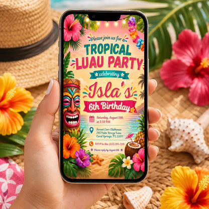 Editable Tropical Birthday Invitation Canva Template, Kids Summer Cute Modern Fun Themed DIY Sweet Party Invite, Printable Digital Download.