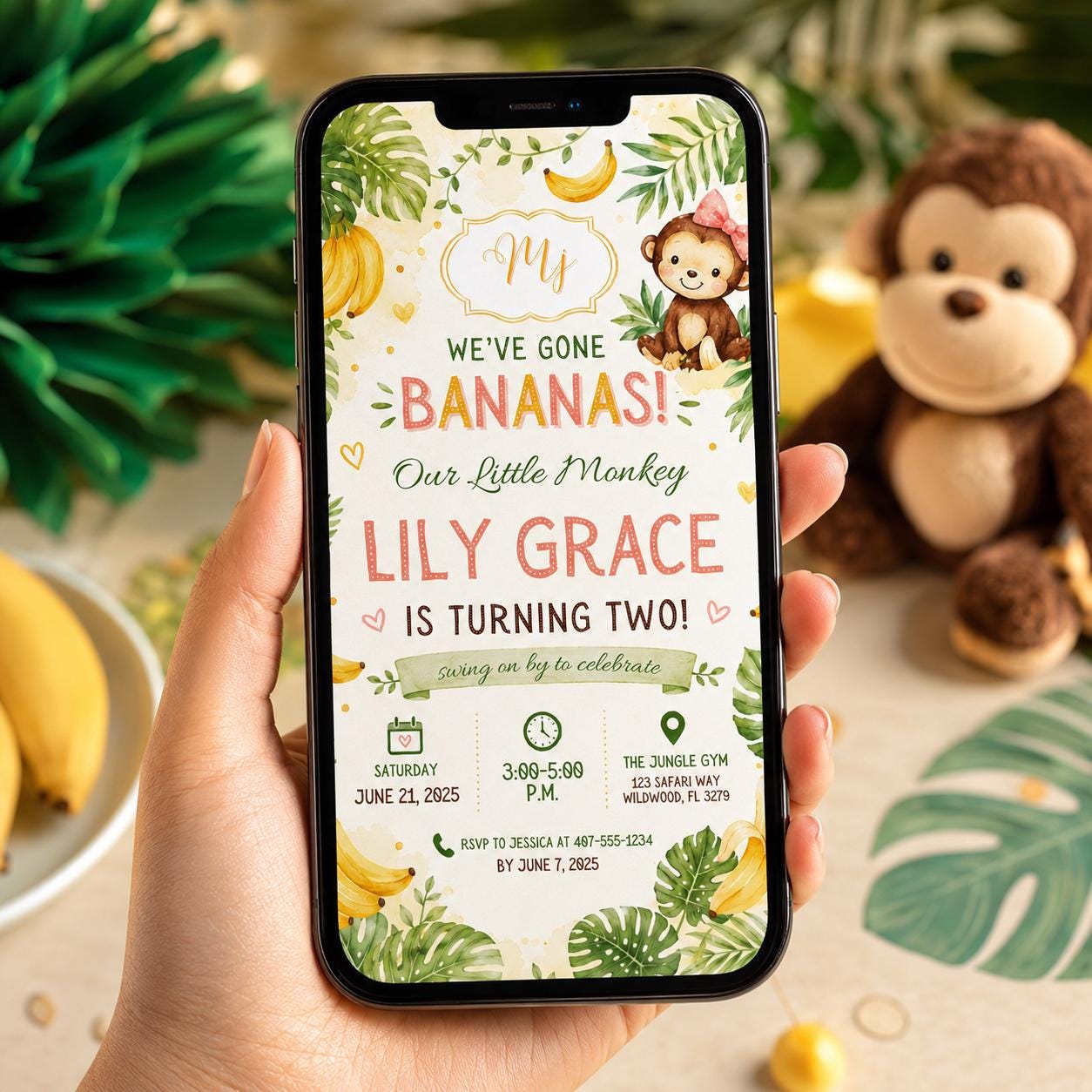 Editable Jungle Safari Birthday Invitation Canva Template, Cute Kids Fun DIY Sweet Chic Teen Tween Party Invite, Printable Digital Download.