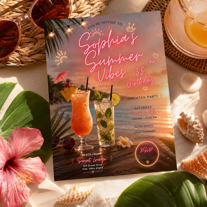 Editable Tropical Birthday Invitation Canva Template, Girls Adult Summer Cute Modern Fun DIY Sweet Party Invite, Printable Digital Download.