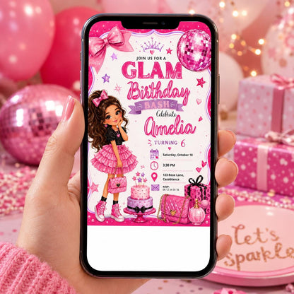Editable Fashion Doll Birthday Invitation Canva Template, Pink Girls Cute Modern Fun DIY Chic Kids Party Invite, Printable Digital Download.