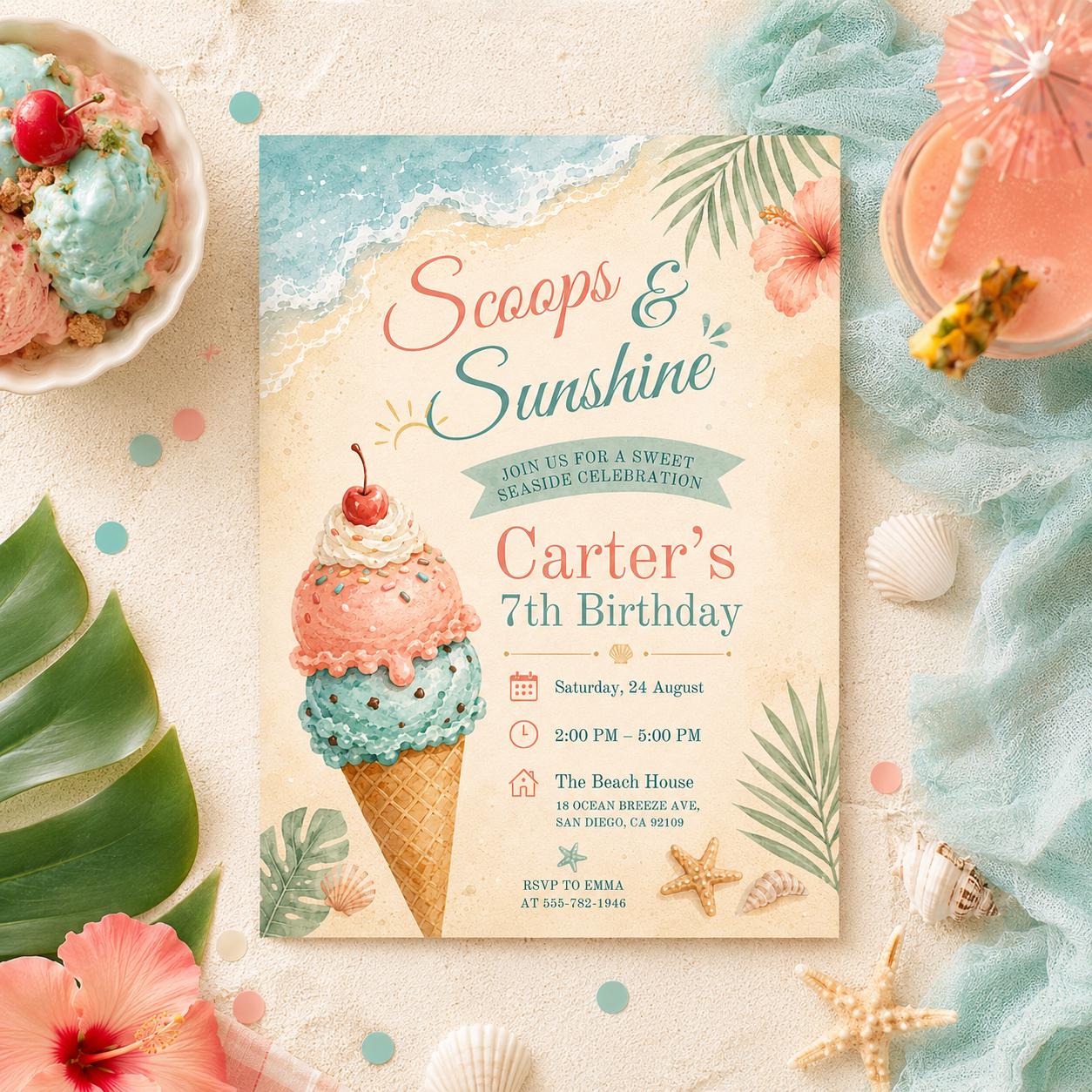 Editable Pool Birthday Invitation Canva Template, Cream Pool Cute Modern Fun Themed DIY Sweet Chic Party Invite, Printable Digital Download.