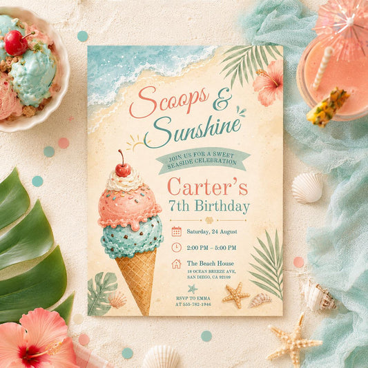 Editable Pool Birthday Invitation Canva Template, Cream Pool Cute Modern Fun Themed DIY Sweet Chic Party Invite, Printable Digital Download.
