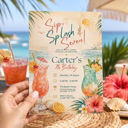 Editable Tropical Birthday Invitation Canva Template, Girls Adult Summer Cute Modern Fun DIY Sweet Party Invite, Printable Digital Download.