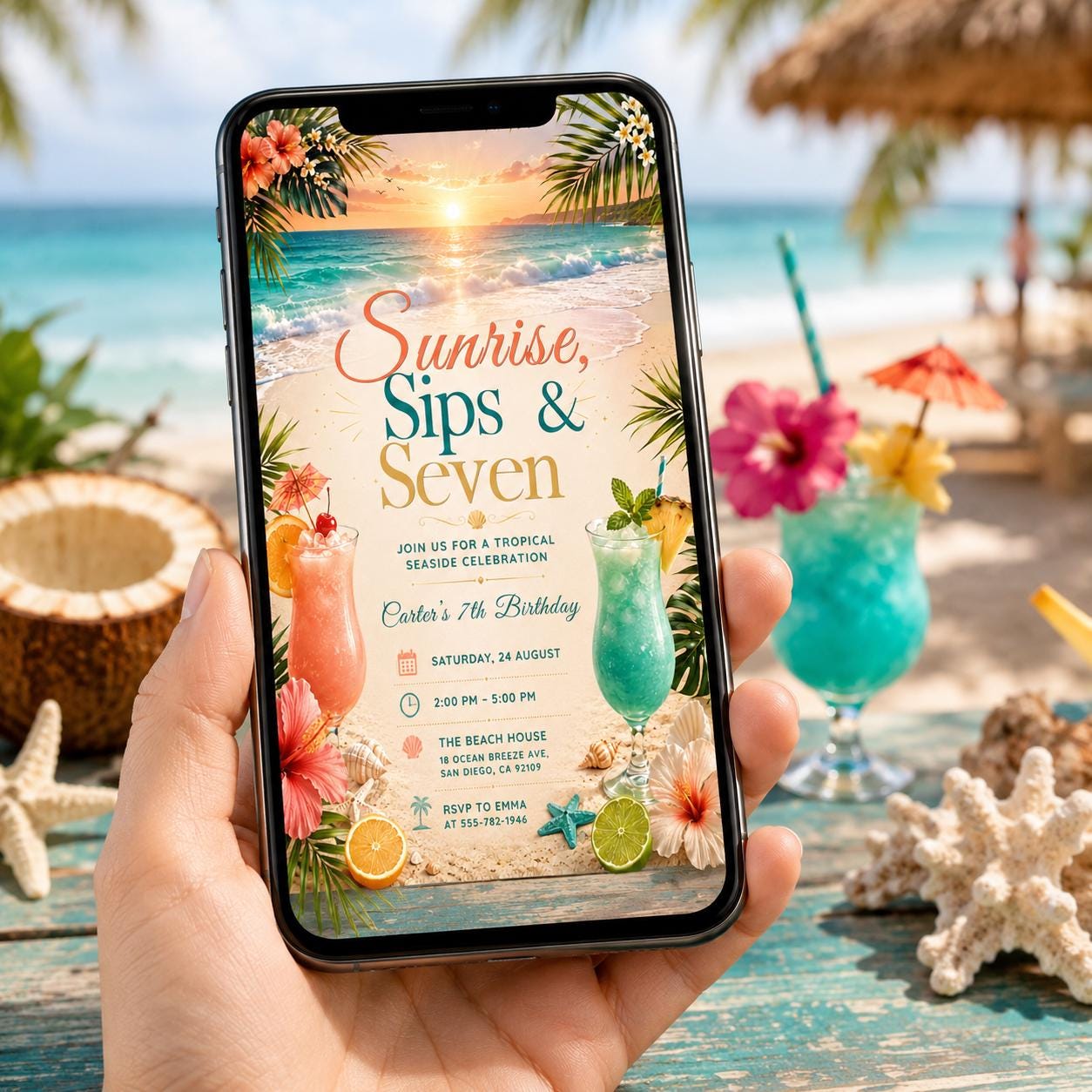 Editable Tropical Birthday Invitation Canva Template, Girls Adult Summer Cute Modern Fun DIY Sweet Party Invite, Printable Digital Download.