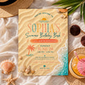 Editable Coastal Birthday Invitation Canva Template, Blue Girls Teens Beach Cute Fun DIY Chic Kids Party Invite, Printable Digital Download.