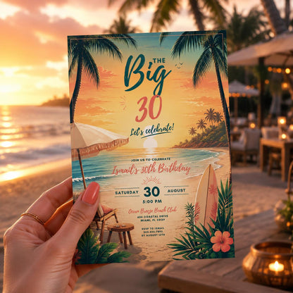 Editable Coastal Birthday Invitation Canva Template, Blue Girls Teens Beach Cute Fun DIY Chic Kids Party Invite, Printable Digital Download.